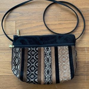 👜 Danny K of Beverly Hills brown/black fabric purse with adjustable strap.